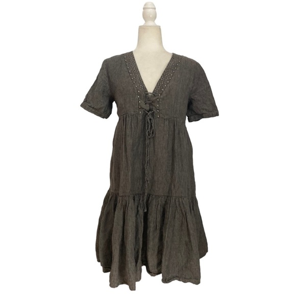 Twin-Set Simona Barbieri V Neck Tiered Mini Dress with lace up Detailing - Picture 1 of 9